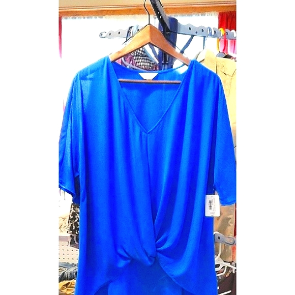 Belle+Sky Caribbean Blue Womans Flowy  V-neck Top size XXL - Picture 1 of 6